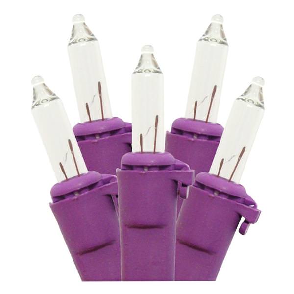 50 Light Purple Wire Clear Miniature Light String